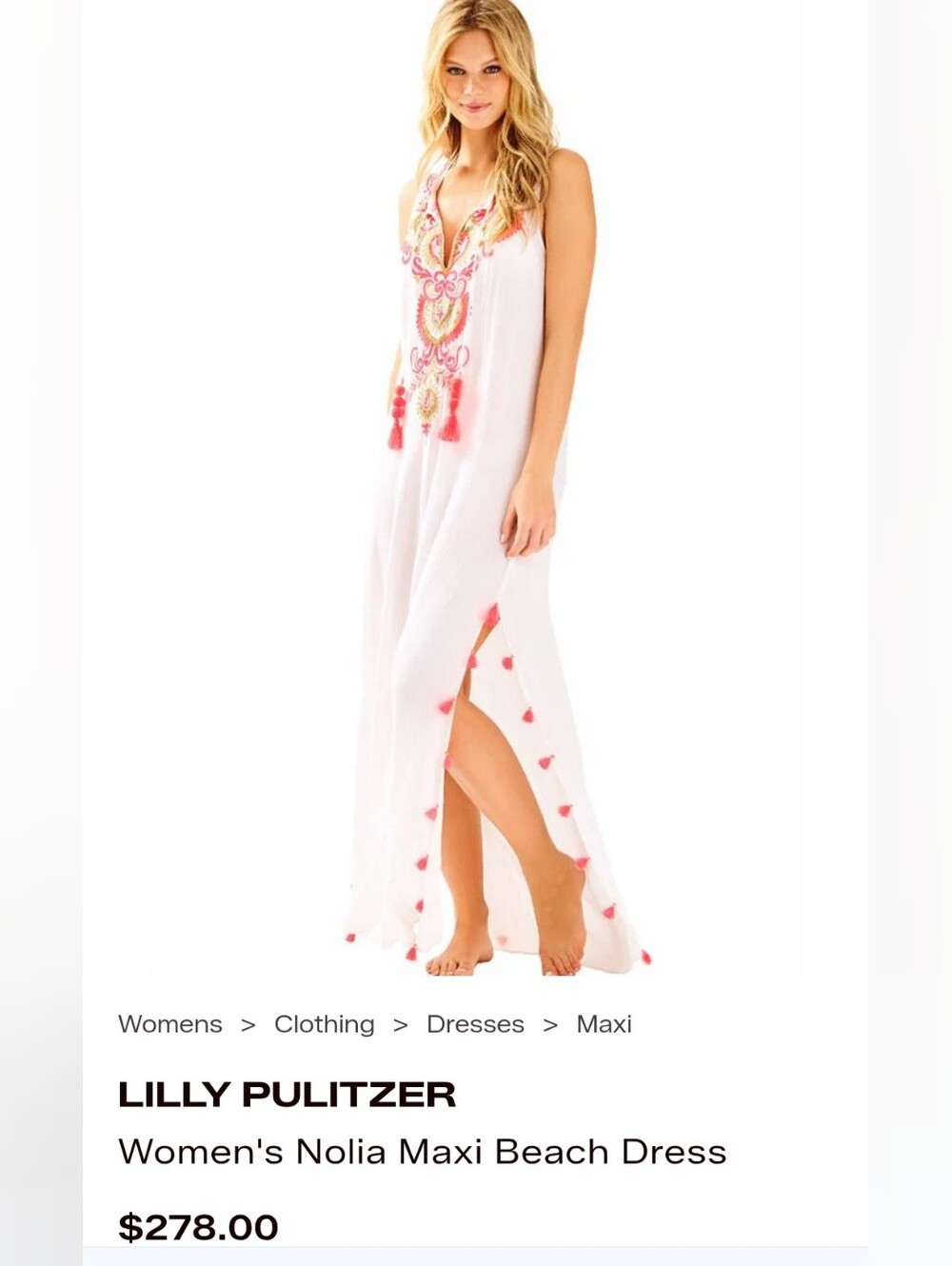 Lilly Pulitzer White Maxi Coverup with Pink Embroidery